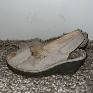 Fly London Yata Rubber Wedge twist leather Velcro strap sandals